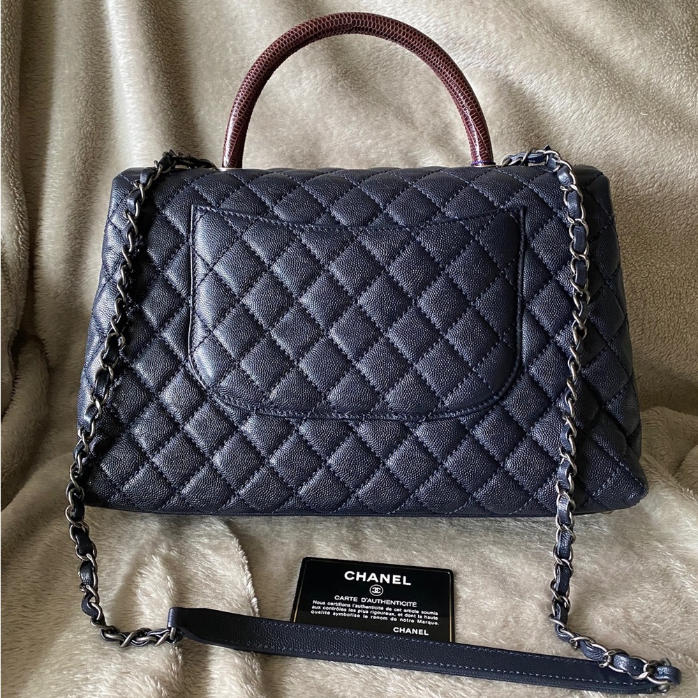 SOLD CHANEL Caviar Lizard Quilted Medium Coco Handle Flap Navy - Picture 3 of 13